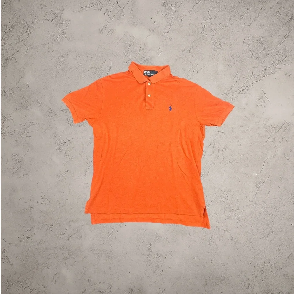 Polo Ralph Lauren Orange Pique Polo Shirt Mens Medium Vintage Y2K Short Sleeve